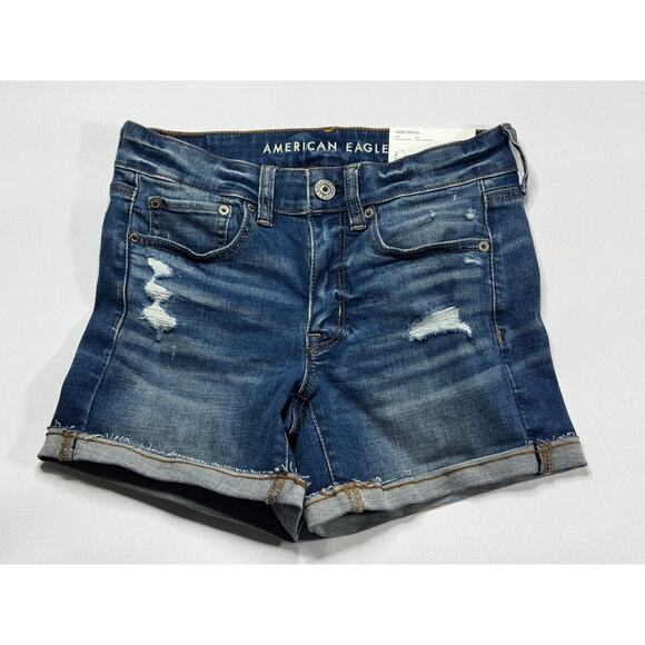 American Eagle Outfitters Pants - NWT American Eagle Women's Distressed Midi Cut-Off Denim Shorts - Size 2 (27x4)